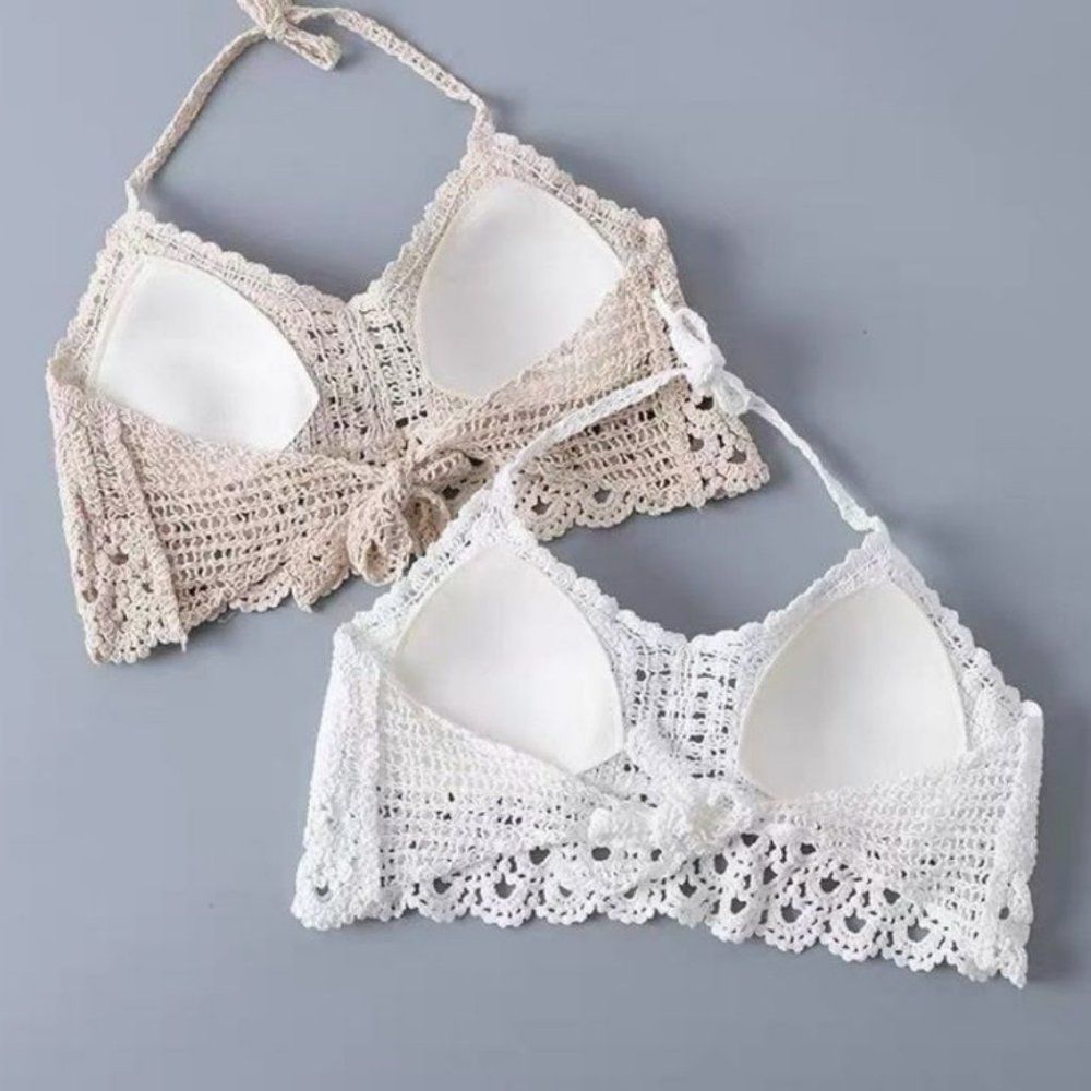 Bohemian Crochet Padded Bra Halter Crop Top - STYLE #2 - Picture 5 of 5